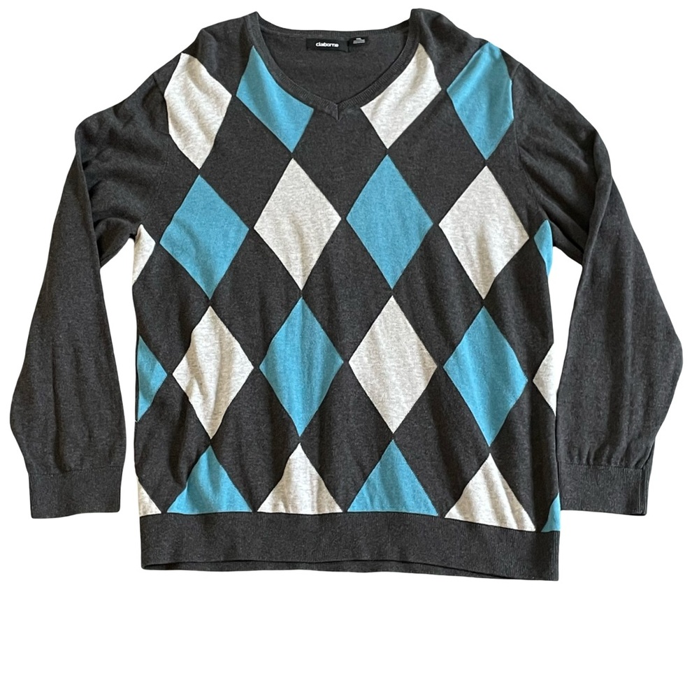 Claiborne Mens Pullover LS SweaterGrey Size XXL Argyle‎